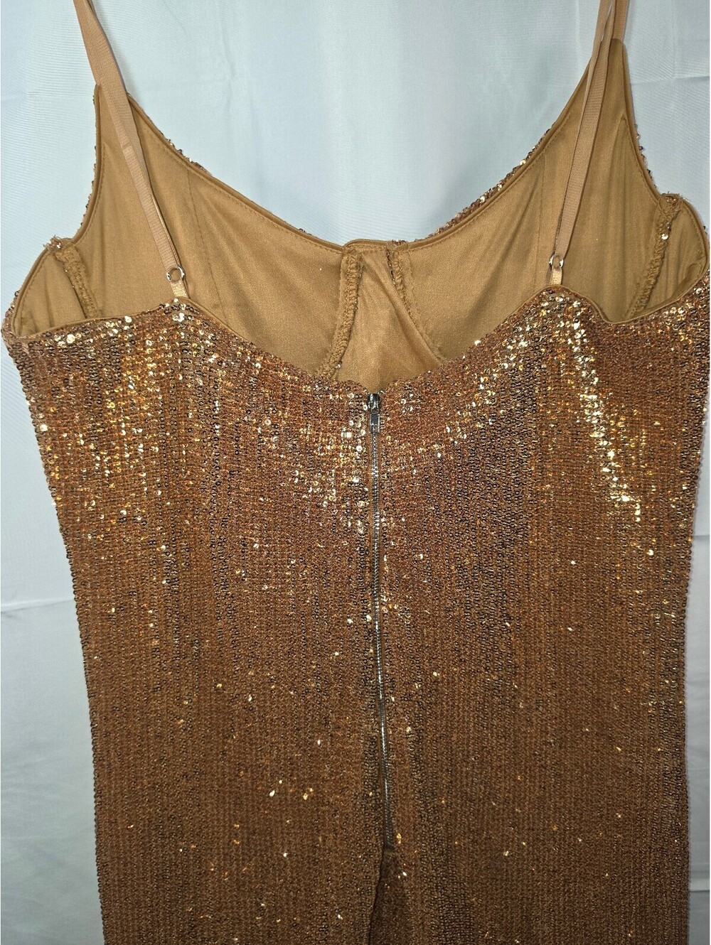 Fashion Nova Copper Gold Sequin Mini Dress XL – Sparkle Party Club Dress - Picture 11 of 14